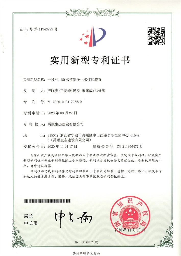 一种利用沉水植物净化水体的装置